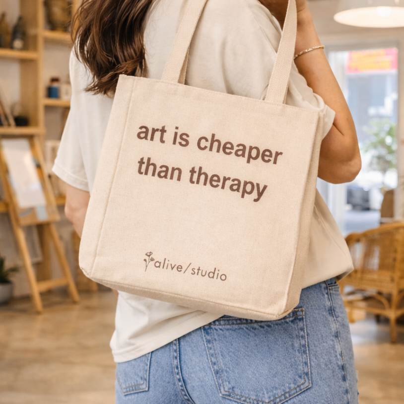 "Art is Cheaper Than Therapy" Tote Bag