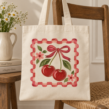 Finished Cherry on Top painted tote bag