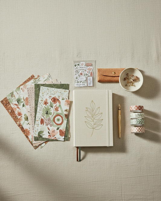 Creative journaling kit with journal and scrap pack. Perfect for scrapbooking and creative expression