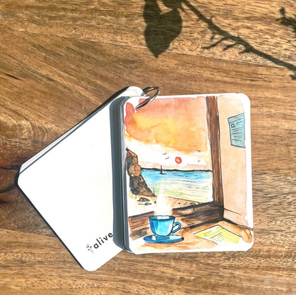Finished travel journal watercolour painting example from the Musafir Gift Box