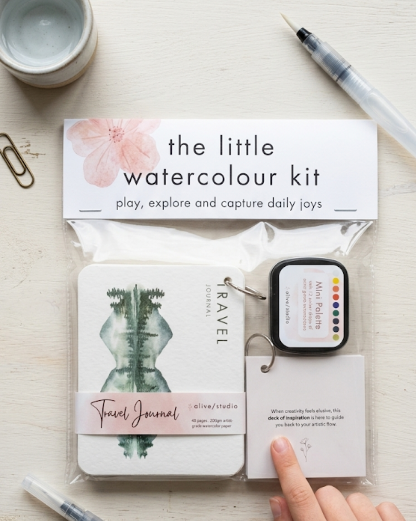 Little Watercolour Kit included in the Musafir Gift Box with travel journal, mini palette and inspiration cards